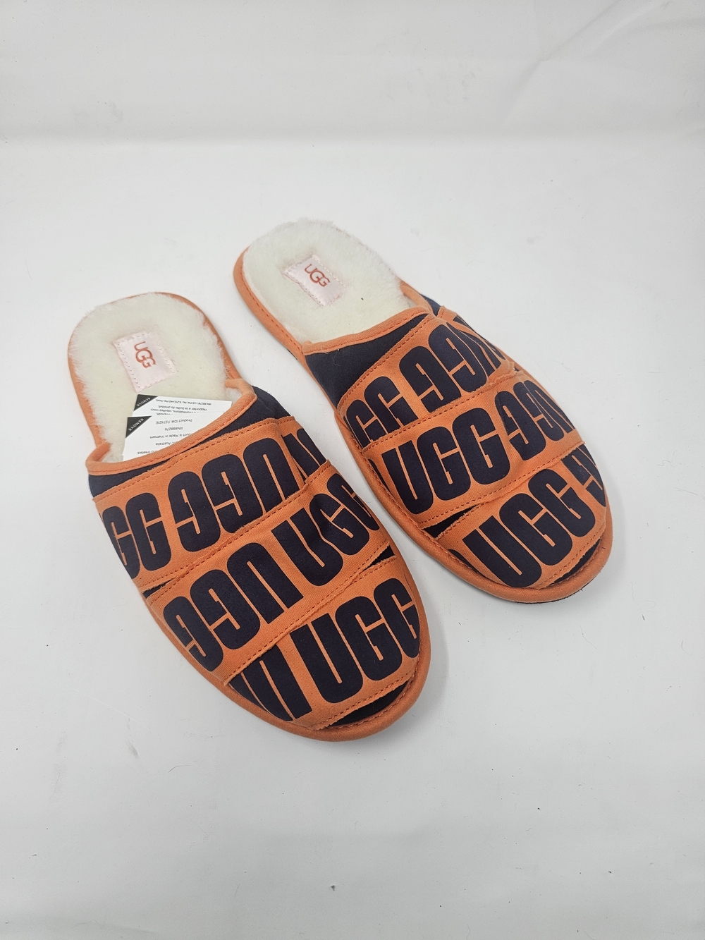 UGG Scuff Graphic Band Slippers Men’s 11 Orange  Logo Knit Jersey Wool NWOB